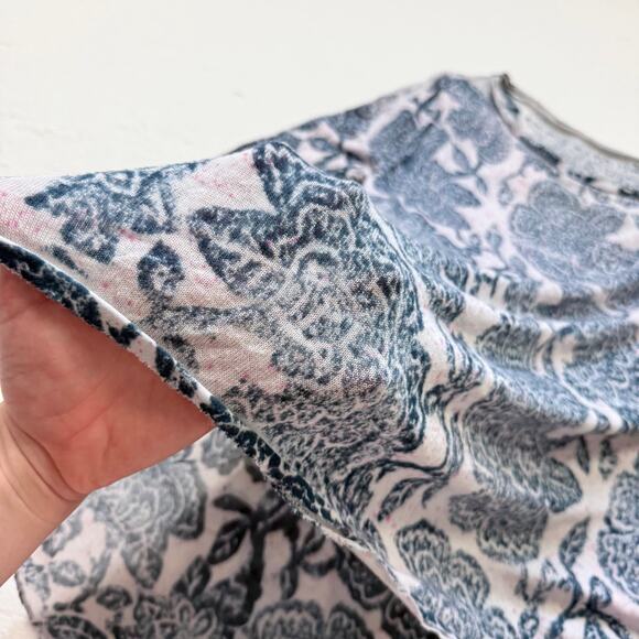 Blue Floral Stretch Knit Long Sleeve Top, Best Fits Small-Medium - Picture 4 of 8